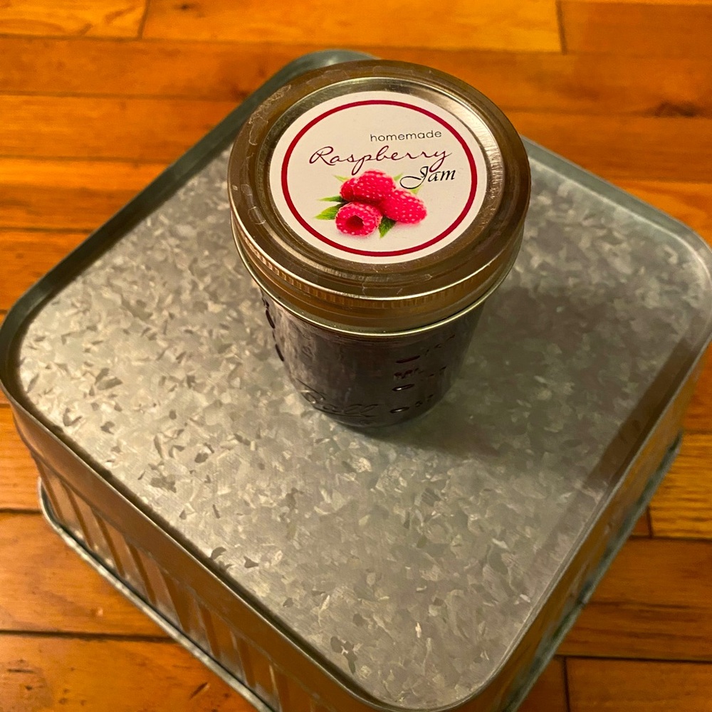 Homemade raspberry jam; 6 ounces
